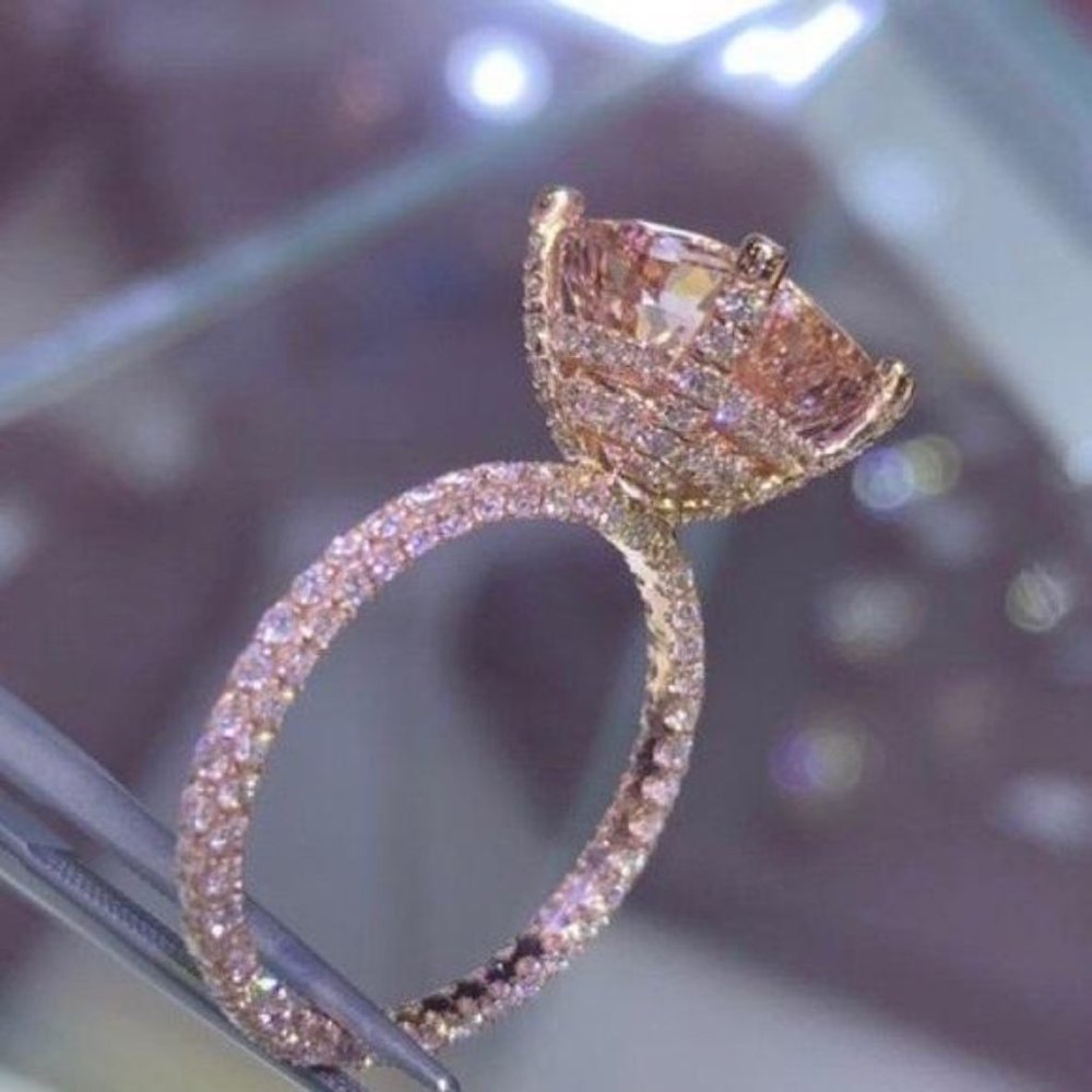 New 18K Rose Gold 6 Carat Round Morganite Ring, cute Ring, shiny Ring. - Picture 5 of 6